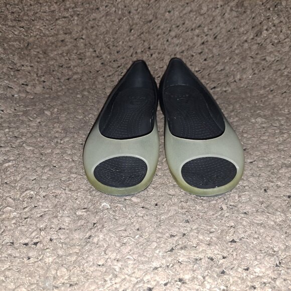 CROCS-Carlie-Ombre White-Black-Peep Toe Flats-Sz 6-Excellent - Picture 3 of 7